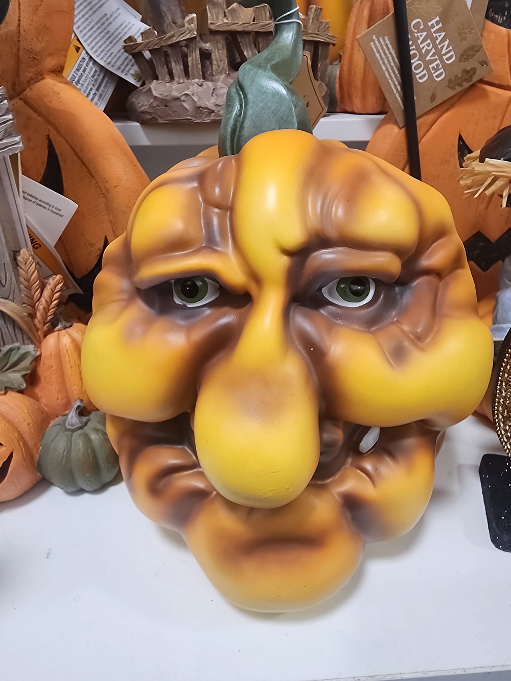 Whimsical Pumpkin Face Shelf Decor - Yellow & Brown